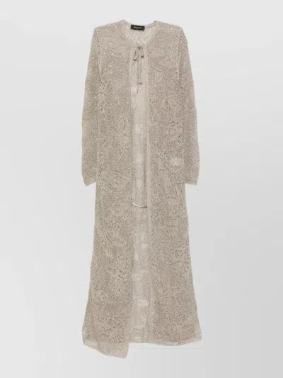 Fabiana Filippi Long Cardigan Sheer Design Textured Knit Tie In Gray
