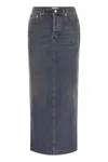 Fabiana Filippi Long Denim Skirt With Back Slit In Blue