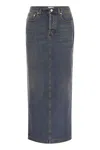 Fabiana Filippi Long Denim Skirt With Back Slit In Blue