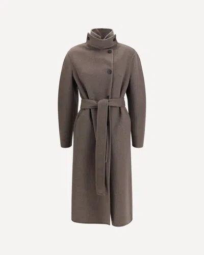 Fabiana Filippi Long Double Faced Wool And Cashmere Coat In Brown
