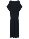 Fabiana Filippi Relaxed Black Midi Dress With Gathered Waist In Blue