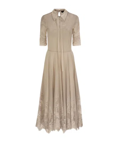 Fabiana Filippi Embellished-collar Lace Midi Dress In Brown