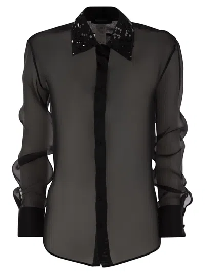 FABIANA FILIPPI FABIANA FILIPPI LONG ORGANZA SHIRT WITH SEQUIN EMBROIDERY