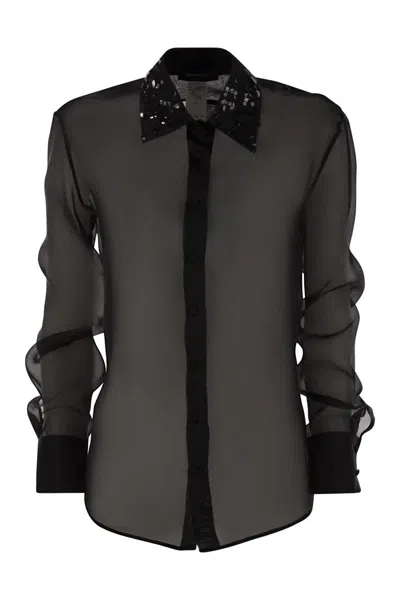 FABIANA FILIPPI FABIANA FILIPPI LONG ORGANZA SHIRT WITH SEQUIN EMBROIDERY