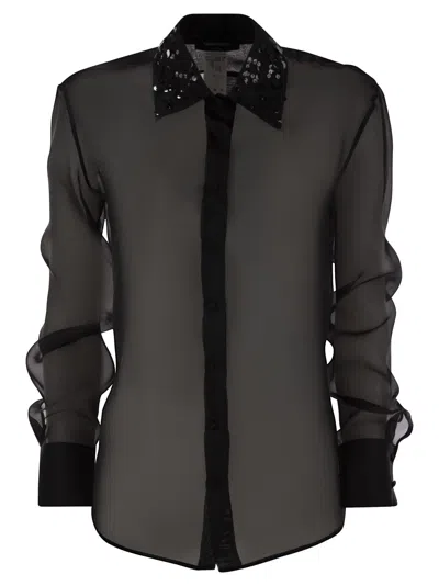 FABIANA FILIPPI LONG ORGANZA SHIRT WITH SEQUIN EMBROIDERY