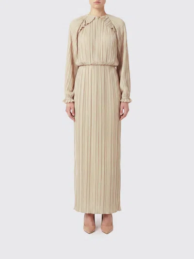 Fabiana Filippi Long Pleated Crêpe Tunic With Long Sleeves And A Crew Neck In Beige