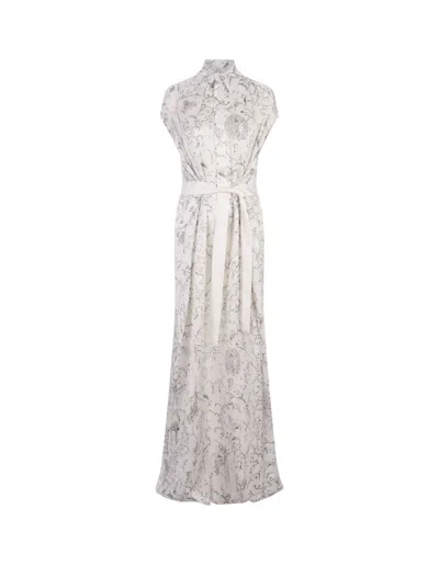 Fabiana Filippi Long Satin Dress With Fabula Print In White