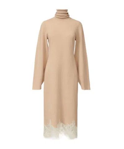 Fabiana Filippi Roll-neck Lace-trim Dress In Neutral