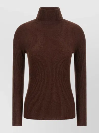 Fabiana Filippi Long Sleeve Mock Neck Ribbed Sweater In Brown