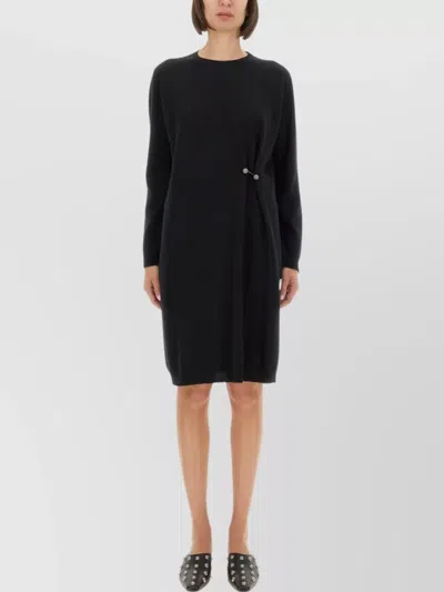 Fabiana Filippi Long Sleeve Round Neck Knee-length Dress Button Detail In Black