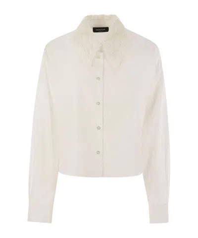 Fabiana Filippi Cropped Shirt With Lace Collar In Neutral