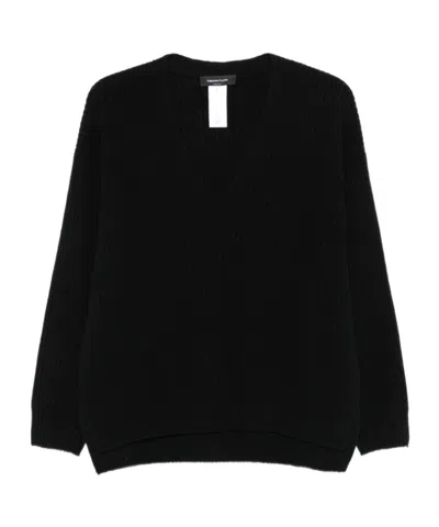 Fabiana Filippi Ribbed Wool V-necked Jumper With Long Sleeves In Black