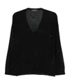 Fabiana Filippi V-neck Wool Sweater Sparkling Detail In Black