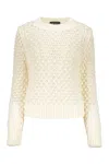 Fabiana Filippi Crew Neck Openwork Wool Blend Sweater In Ivory