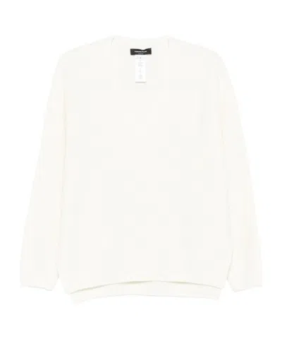 Fabiana Filippi Ribbed Wool V-neck Jumper With Dropped Shoulders In White