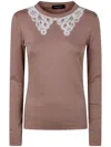 Fabiana Filippi Long Sleeve T-shirt With Macrame Lace Collar In Purple