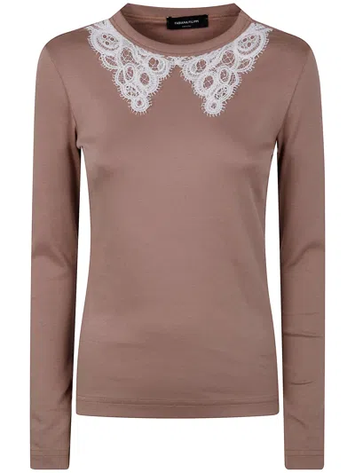 FABIANA FILIPPI FABIANA FILIPPI LONG SLEEVE T-SHIRT WITH MACRAME` LACE COLLAR