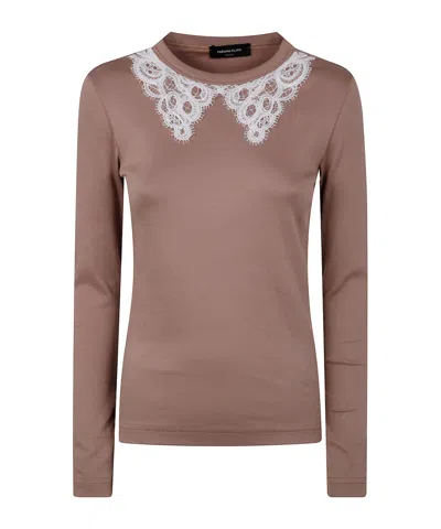 FABIANA FILIPPI LONG SLEEVE T-SHIRT WITH MACRAME LACE COLLAR