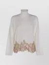 Fabiana Filippi Long Sleeve Turtleneck Knitwear With Lace Hem In White
