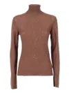 Fabiana Filippi Long Sleeve Turtleneck Sweater With Sequined Detail In Brown
