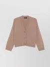 Fabiana Filippi Long Sleeve V Neck Top With Ribbed Cuffs And Hem In Brown