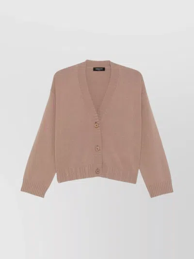 FABIANA FILIPPI LONG SLEEVE V NECK TOP WITH RIBBED CUFFS AND HEM