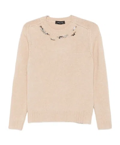 Fabiana Filippi Long-sleeved Crew Neck Pullover In Brown
