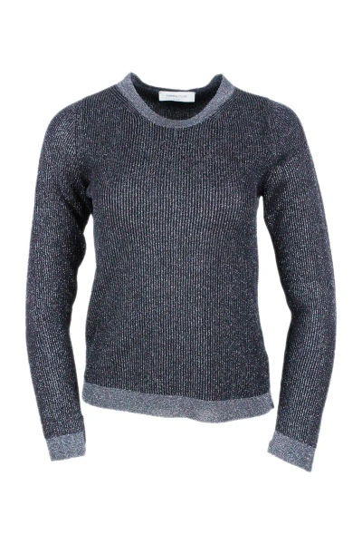 Fabiana Filippi Long-sleeved Crew-neck Sweater In Organic Cotton And Lurex With Ribbed Knit In Blu