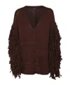 Fabiana Filippi Fringed Knit Cardigan Ribbed Hem In Brown
