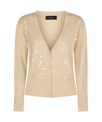 Fabiana Filippi Long-sleeved Knitted Cardigan In Nude