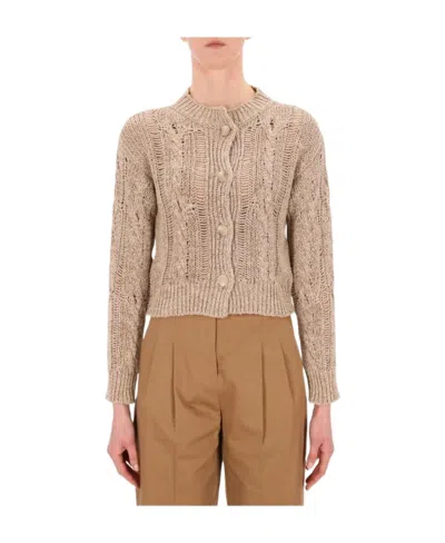 Fabiana Filippi Long-sleeved Knitted Cardigan In Nude