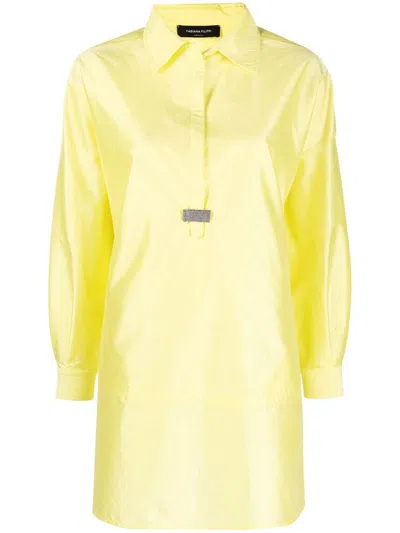Fabiana Filippi Long-sleeved Satin Mini Shirtdress In Yellow