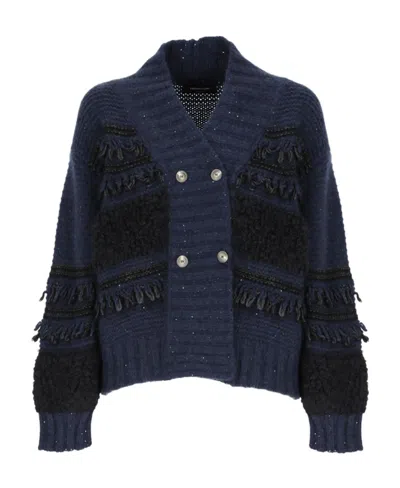 Fabiana Filippi Long-sleeved V-neck Knitted Cardigan In Black
