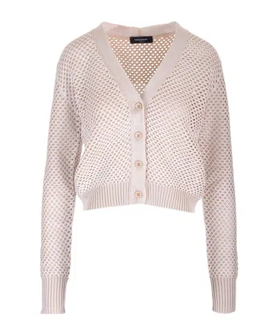 Fabiana Filippi Long-sleeved V-neck Knitted Cardigan In Pink