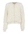 Fabiana Filippi Mohair Bomber Jacket With Embossed Butter-colored Workmanship In White
