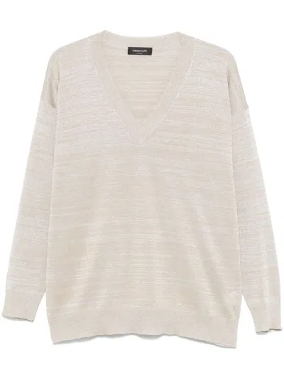 Fabiana Filippi Long Sleeves V-neck Sweater In Beige