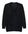 Fabiana Filippi Linen Blend V-necked Sweater In Night Blue