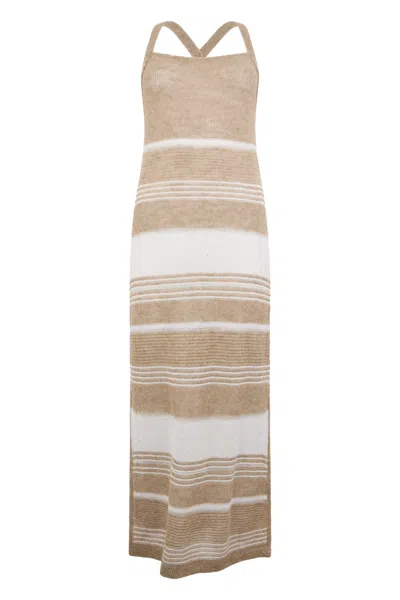 Fabiana Filippi Long Striped Beige Elegant Summer Dress In Brown