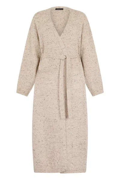 Fabiana Filippi Long V-neck Belted Cardigan In Beige