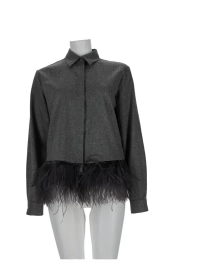 Fabiana Filippi Long-sleeved Feathered Trim Wool-blend Shirt In Black