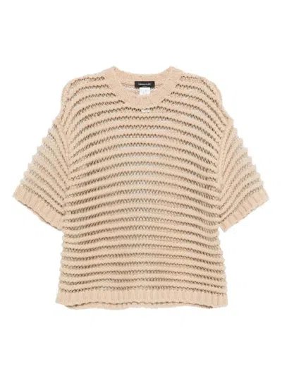 FABIANA FILIPPI LOOSE BOXY KNIT TOP WITH HORIZONTAL OPEN-KNIT STRIPES