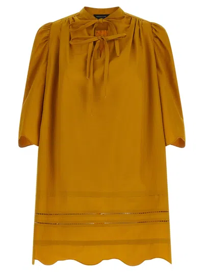Fabiana Filippi Loose-fit Cotton Dress With Korean Collar And Puff Sleeves In Orange