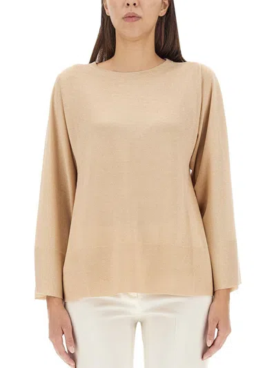 Fabiana Filippi Lurex Jersey Top With Relaxed Silhouette In Beige
