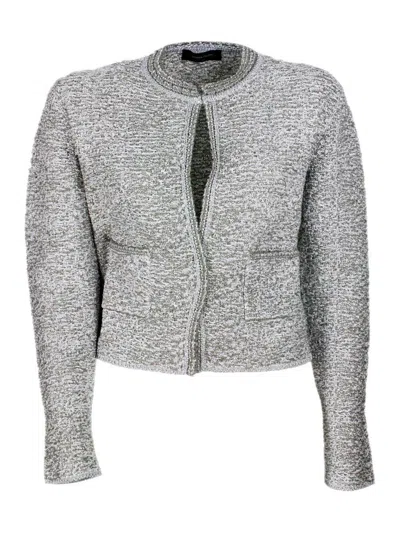 Fabiana Filippi Lurex Knit Tweed Cardigan In Grey