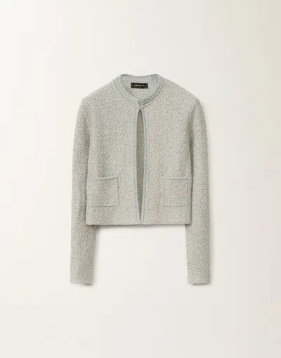 Fabiana Filippi Lurex Knit Tweed Cardigan In Vanilla/aquagreen