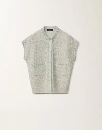 Fabiana Filippi Lurex Knit Tweed Cardigan In Vanilla/aquagreen