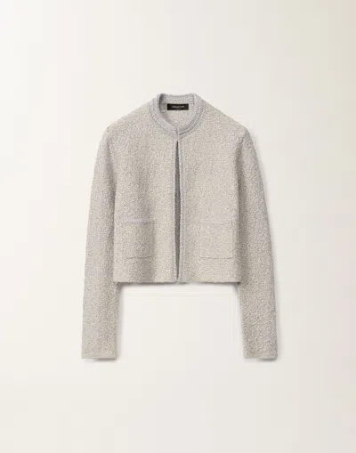 Fabiana Filippi Lurex Knit Tweed Cardigan In Vanilla/lavender