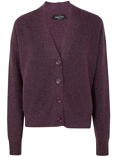 Fabiana Filippi Lurex Long Sleeve Cardigan In Pink & Purple