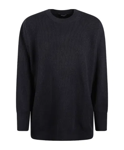 Fabiana Filippi Lurex Platinum English Rib Crewneck Jumper In Navy