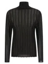 Fabiana Filippi Turtleneck Sweater With Ribbed Sheer Fabric In Black
